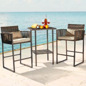 Outdoor 3 Piece Patio Bar Set, Bar Height Bistro Table Set for 2 People