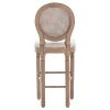 French Country Wooden Barstools Rattan Back With Upholstered Seating