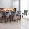 A&A Furniture,29.9" Modern Leathaire Fabric bar chairs, Tufted Gold Nailhead Trim Gold Decoration Bar stools,Set of 2 (Dark Gray)