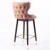 A&A Furniture,29.9" Modern Leathaire Fabric bar chairs, Tufted Gold Nailhead Trim Gold Decoration Bar stools,Set of 2 (Khaki)