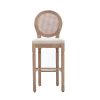 French Country Wooden Barstools Rattan Back With Upholstered Seating