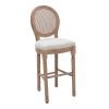 French Country Wooden Barstools Rattan Back With Upholstered Seating