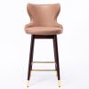 A&A Furniture,29.9" Modern Leathaire Fabric bar chairs, Tufted Gold Nailhead Trim Gold Decoration Bar stools,Set of 2 (Khaki)